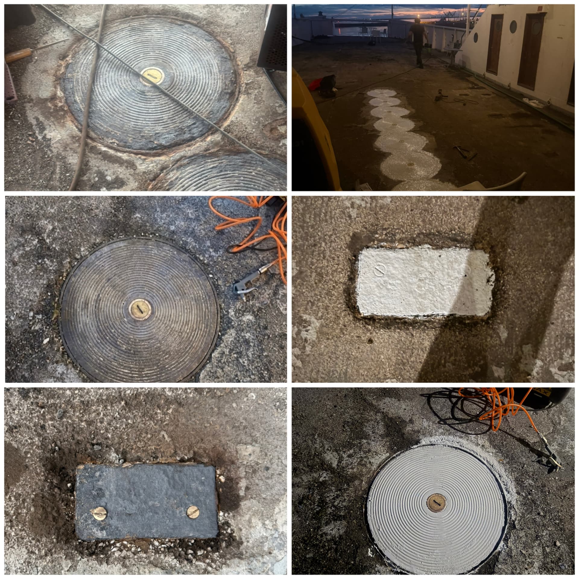 Kollage med laserrengjorda däcksluckor på färjan Kalmarsund 8 efter behandling