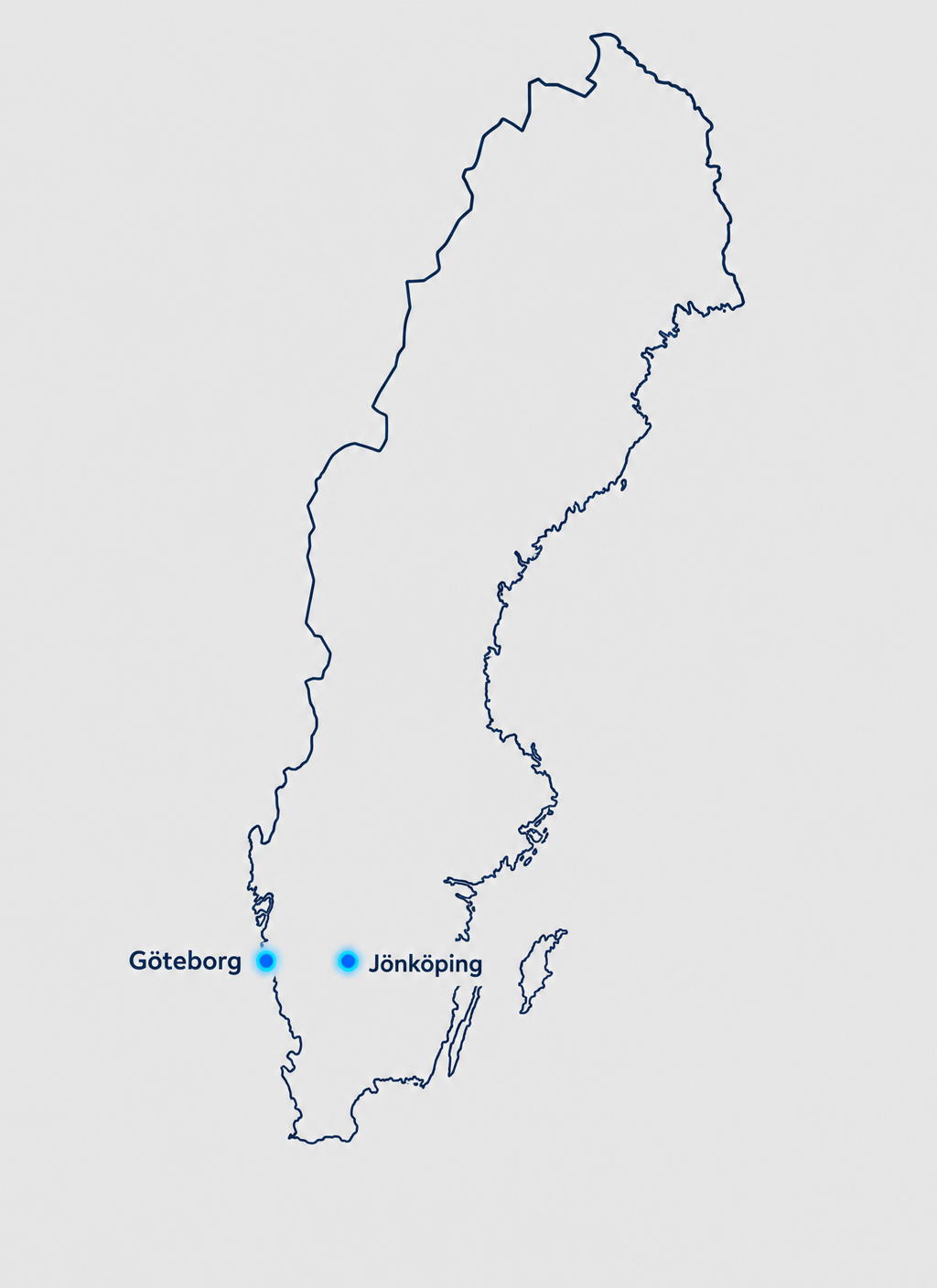 Karta över Sverige med Göteborg och Jönköping markerade